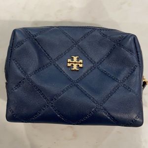 Tory Burch navy quilted cosmetic bag